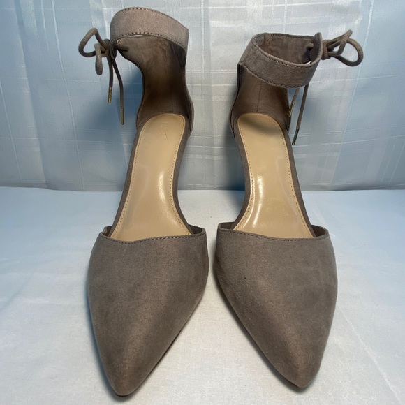 Forever 21 Women's tan suede pumps heels with ankle strap lace tie size 9 - Picture 4 of 14